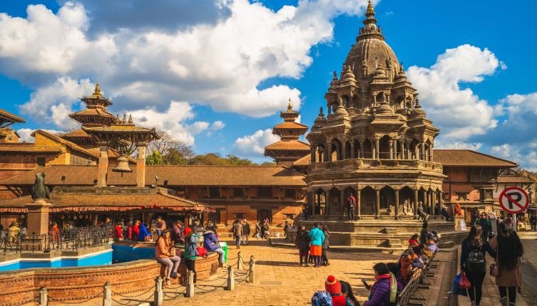 January 5, 2020: Patan Durbar Square located at the center of the city of Lalitpur in Nepal. It is one of the three Durbar Squares in the Kathmandu Valley, and is also UNESCO World Heritage Sites.